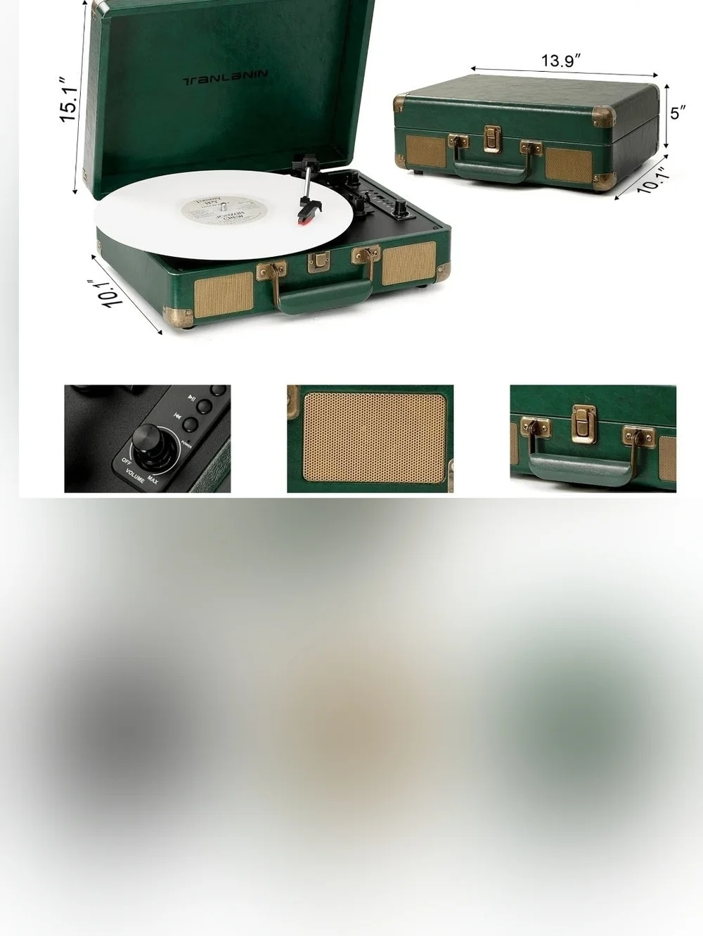 Record Player TANLANIN Turntable 3-Speed Suitcase Style - Picture 10 of 11